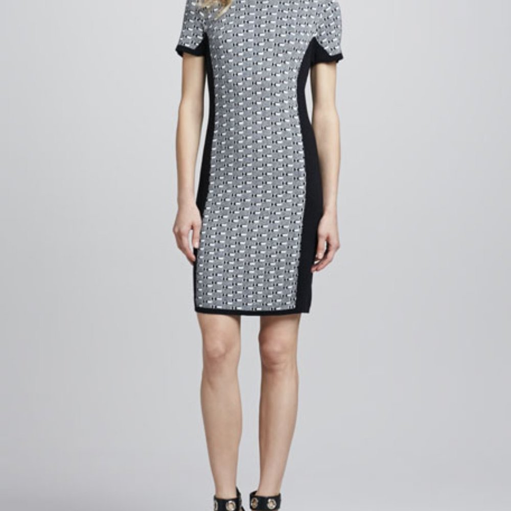 Jacquard-Knit Panel Sweater Dress